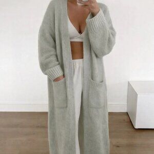 Zara Oversized Chunky Cozy Long Patch Pocket Cardigan Light Gray XS/S